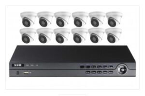 Twelve turret security cameras and a 16-channel network video recorder